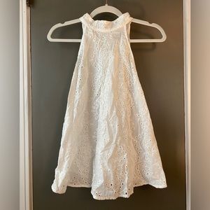 White Cotton Eyelet Halter Top